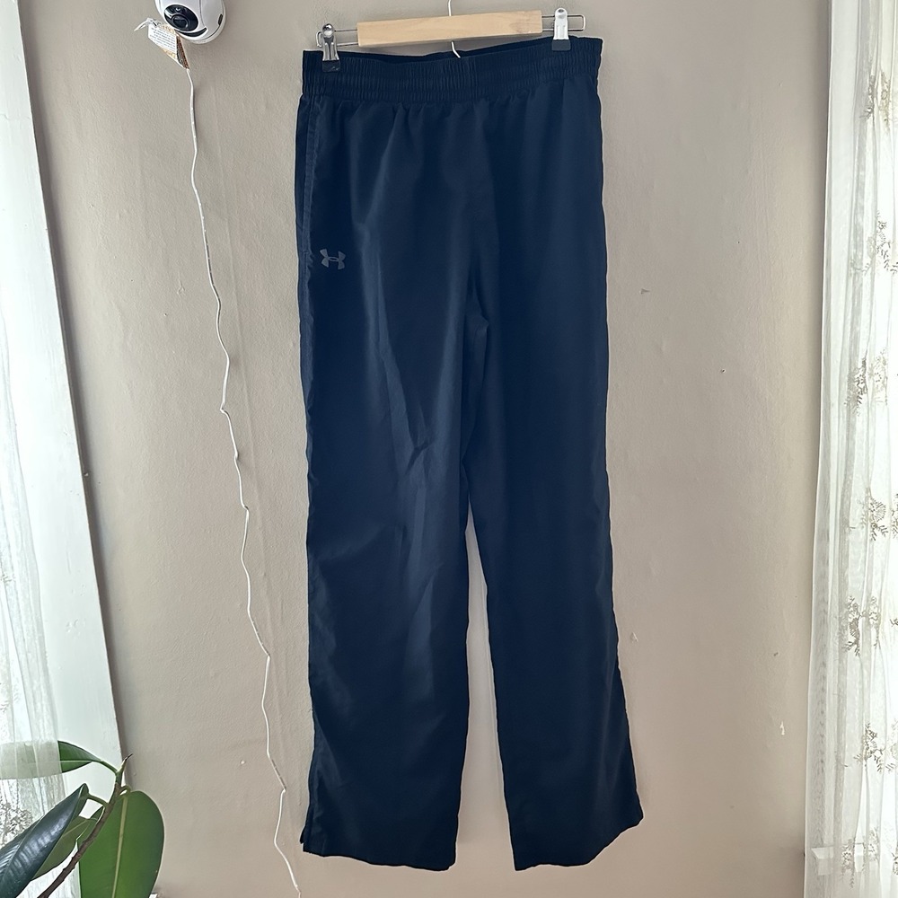 Under Armor Mens Loose Track Pant Size L Black Heatgear Zip Hems Y2K Active